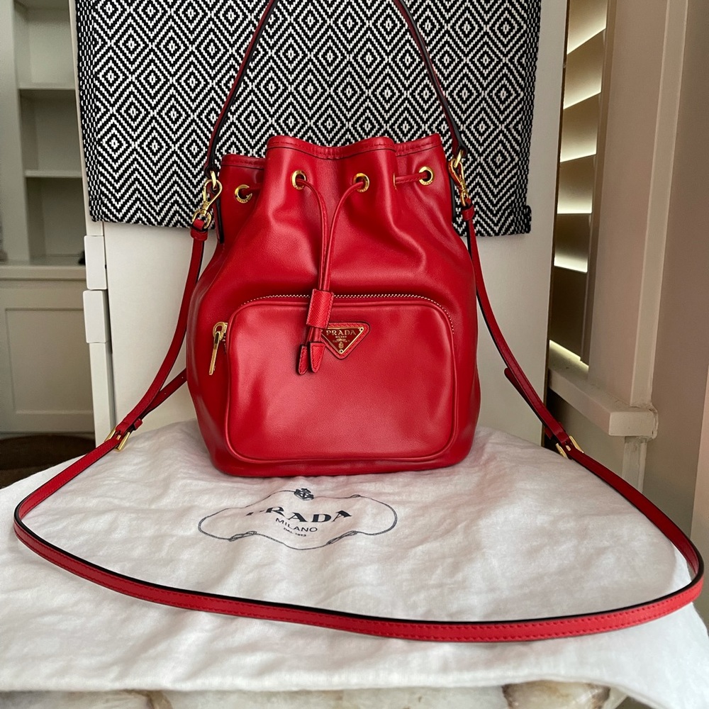 Authentic Prada leather bucket bag